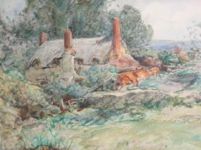 Appraisal: FREDERICK STUART RICHARDSON A Thatched Cottage in a Landscape signed