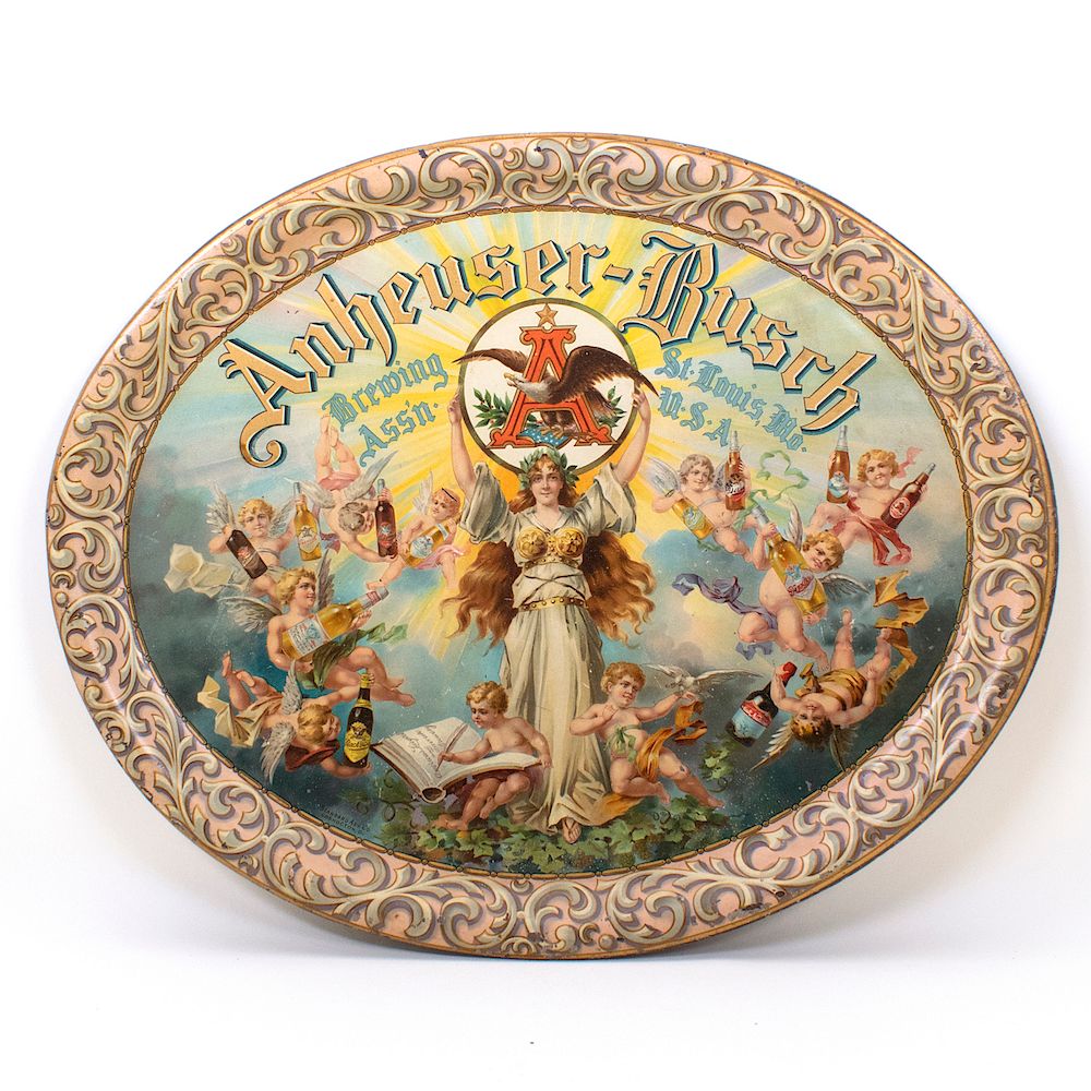 Appraisal: Anheuser-Busch Cherubs Oval Pre-Pro Tray Reference n a Brewery Anheuser-Busch