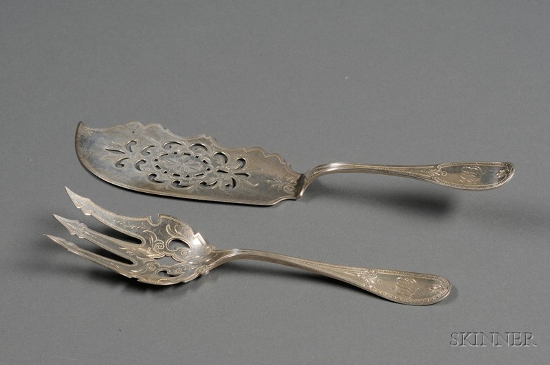 Appraisal: Pair of George B Sharp Coin Silver Fish Servers mid-