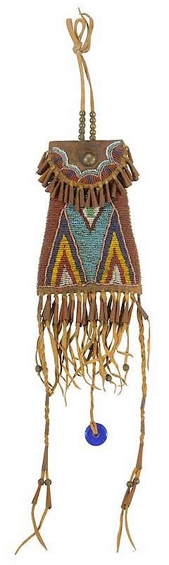 Appraisal: Beaded Strike-a-Light Bag possibly Kiowa late th century saddle hide