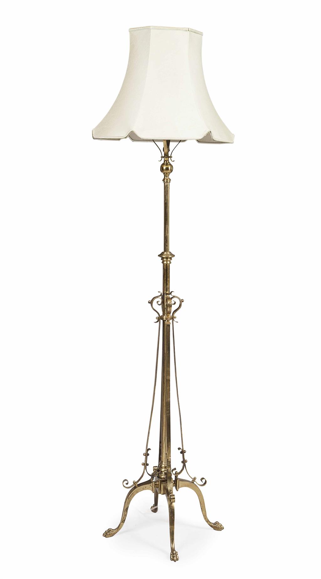 Appraisal: W A S BENSON STYLE BRASS TELESCOPIC STANDARD LAMP TH