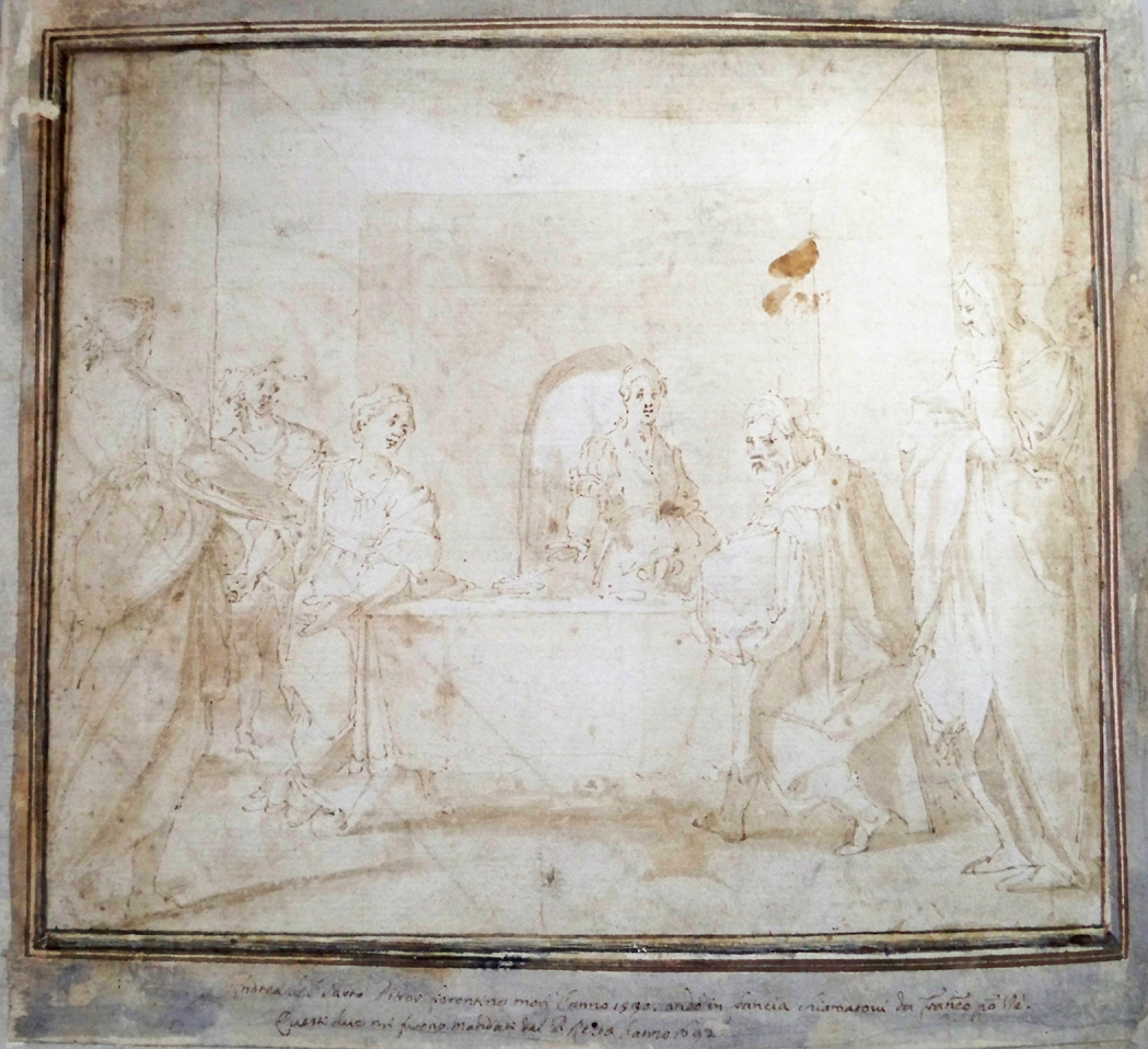 Appraisal: Florentine School th Century Figures at a Table Inscribed extensively