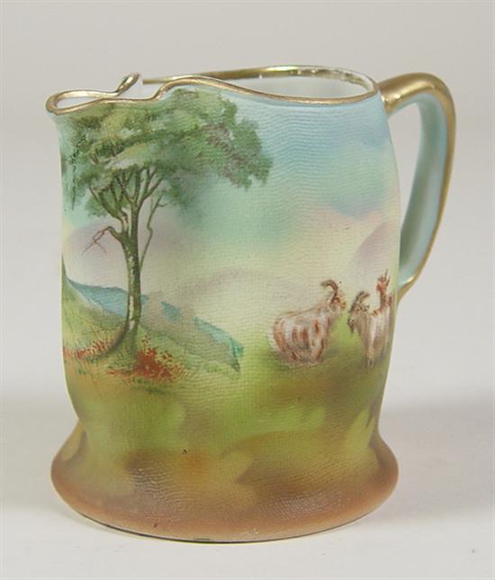 Appraisal: Royal Bayreuth Tapestry Pitcher Tapestry pitcher with landscape scene of