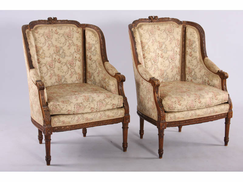 Appraisal: Pair of Louis XVI Style Bergere with an exposed carved