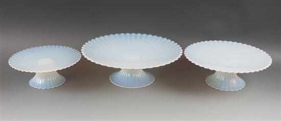 Appraisal: Set of three Murano opalescent glass graduated compotes in H