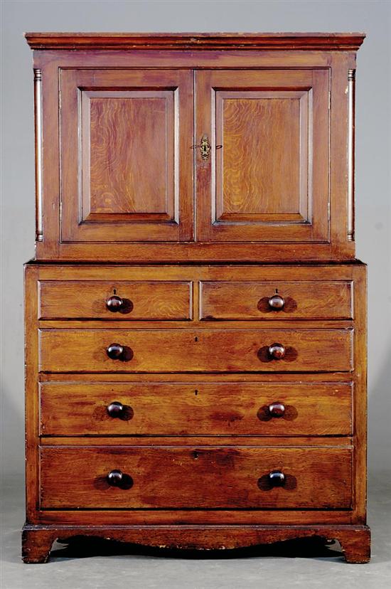 Appraisal: English oak cupboard th century molded crown over case with