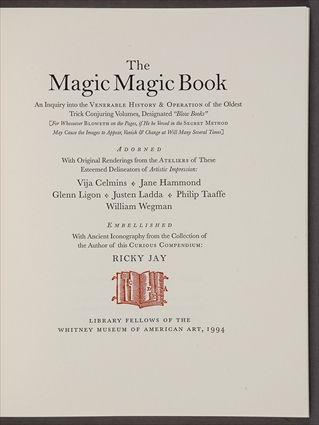 Appraisal: BLOW BOOK JAY RICKY THE MAGIC MAGIC BOOK NY WHITNEY