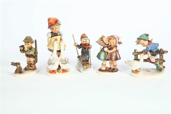 Appraisal: FIVE HUMMEL FIGURES Barnyard Hero I h Telling Her Secret