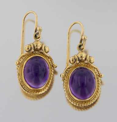 Appraisal: A Pair of English Gold and Amethyst Earrings ca k