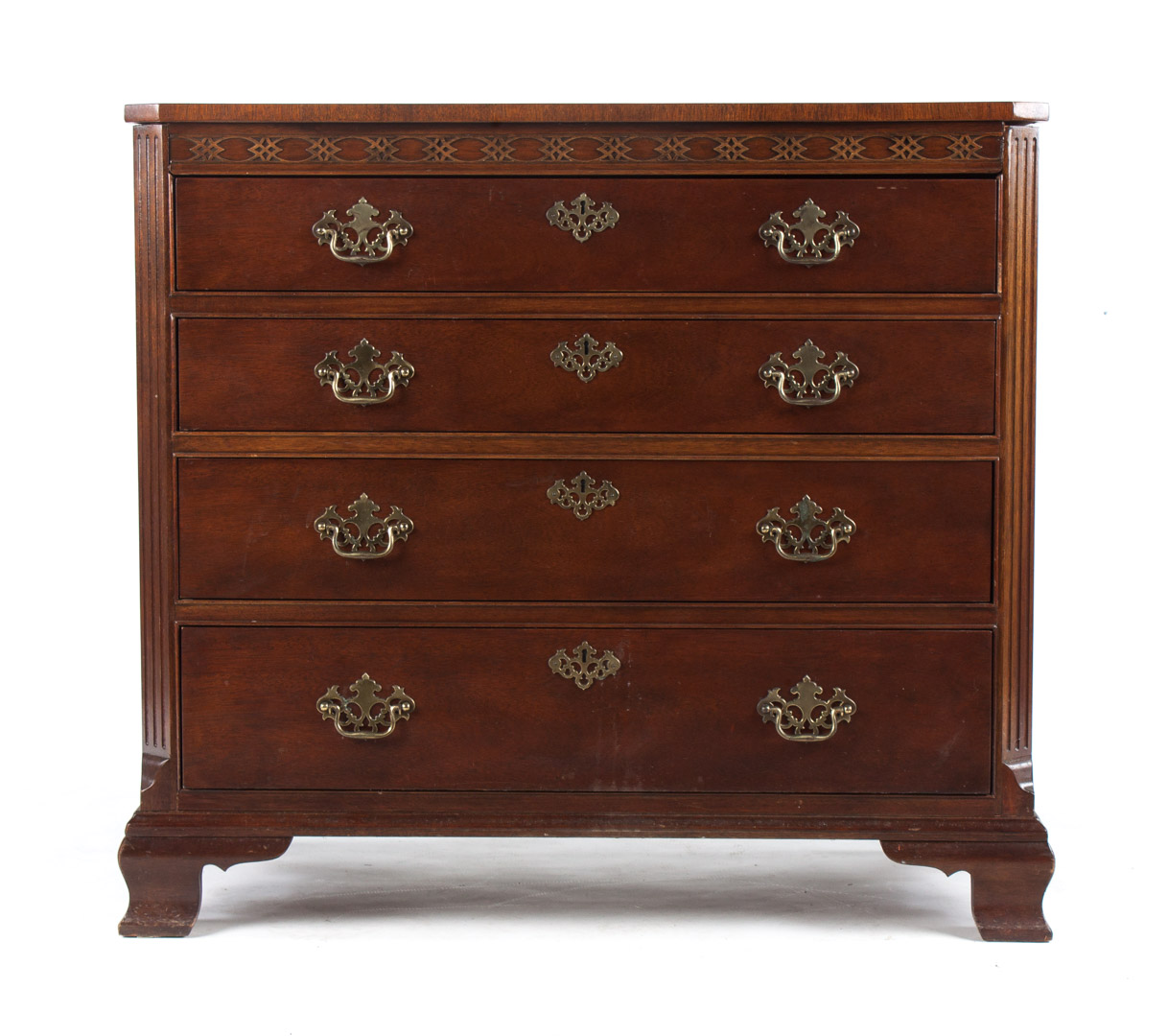 Appraisal: Baker mahogany four-drawer chest th century Chippendale style flat top