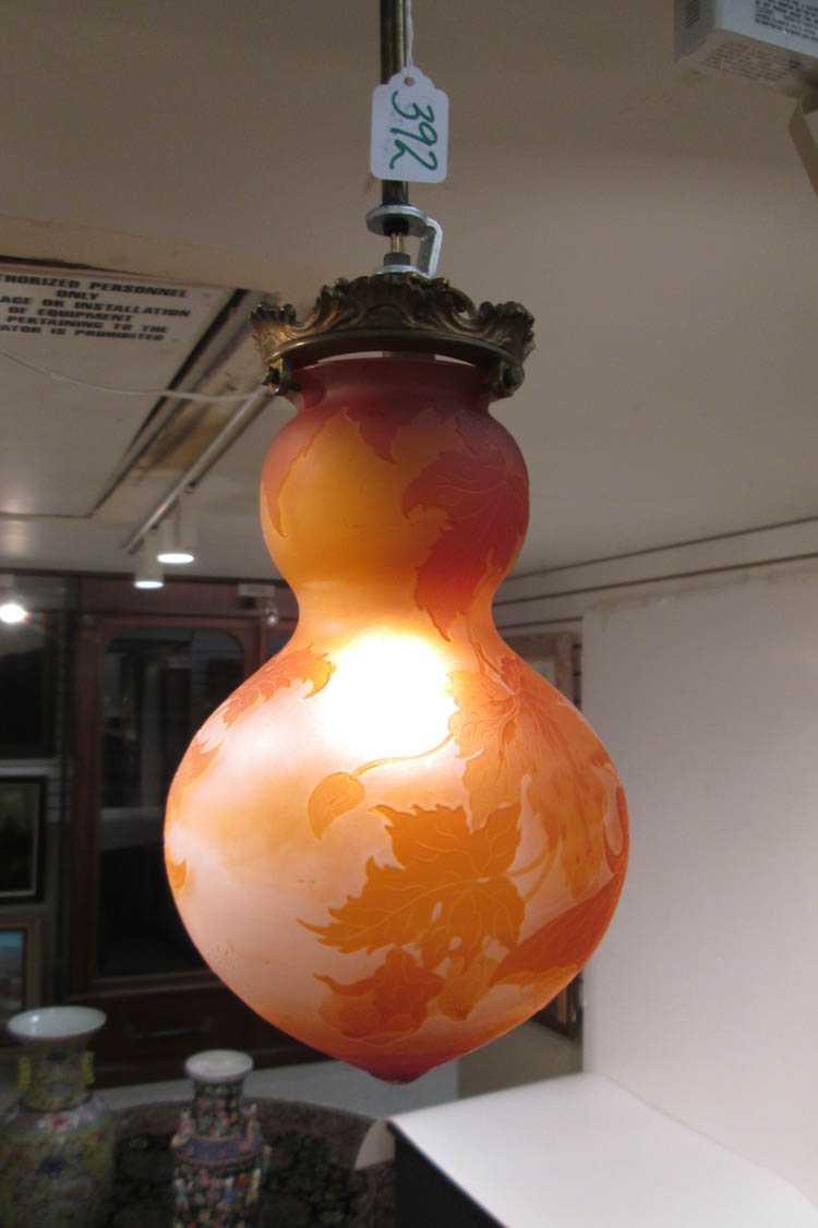 Appraisal: EMILE GALLE CAMEO ART GLASS PENDENT CEILING LIGHT FIXTURE Abutilon