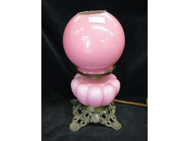 Appraisal: Victorian Art Glass Miniature Oil Lamp melon style base pink