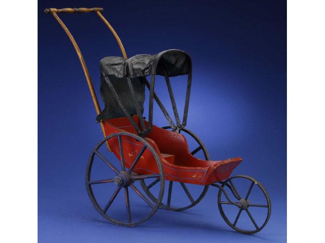 Appraisal: Joel Ellis Three-Wheeled Doll Carriage Springfield Vermont ca paint decorated