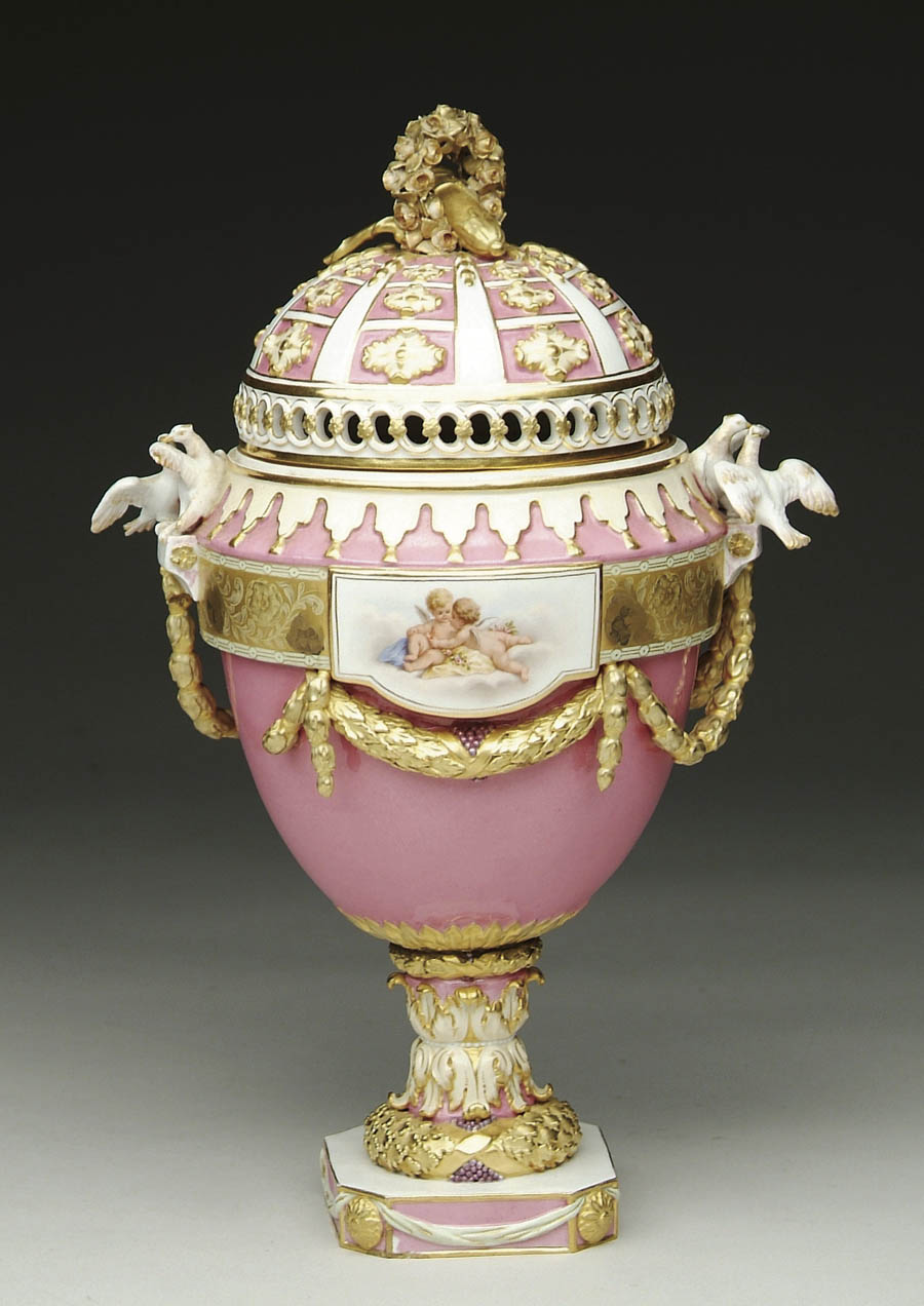 Appraisal: MEISSEN COVERED URN The base marked with a cross sword