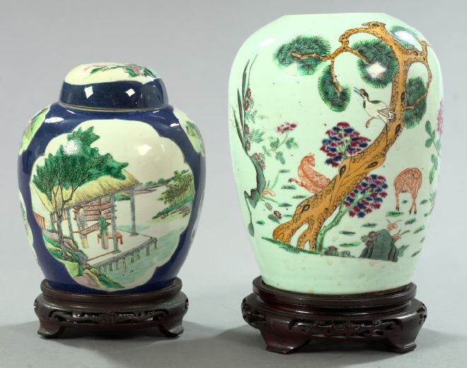 Appraisal: Group of Two Oriental Covered Vases consisting of a Tao