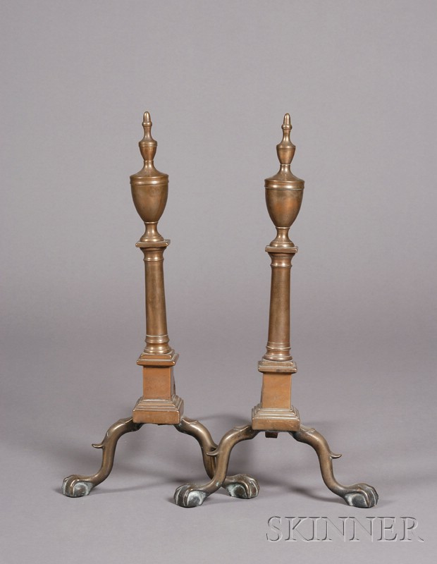 Appraisal: Pair of Federal Brass and Iron Urn-top Andirons Philadelphia last