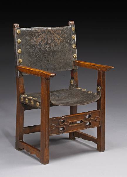 Appraisal: A Spanish Baroque walnut armchair first quarter th century height