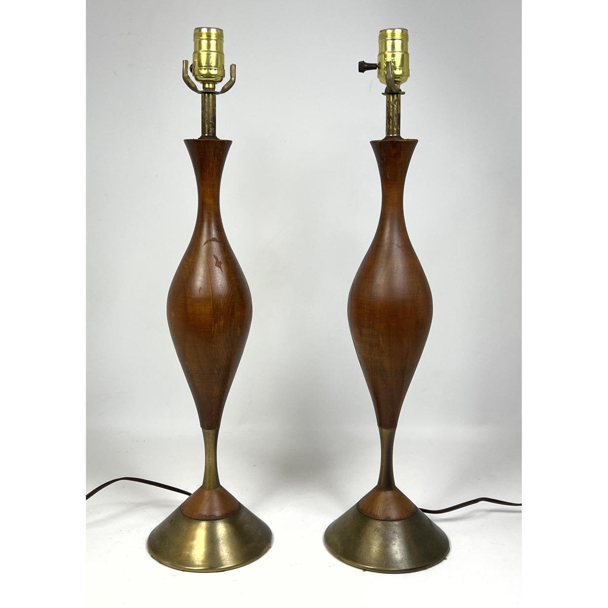 Appraisal: Modernist Wood and Brass Baluster Form Table Lamps Dimensions H