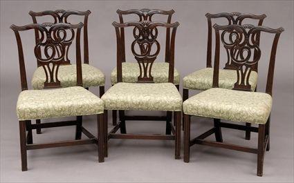 Appraisal: SET OF SIX GEORGE III CARVED MAHOGANY SIDE CHAIRSEach serpentine