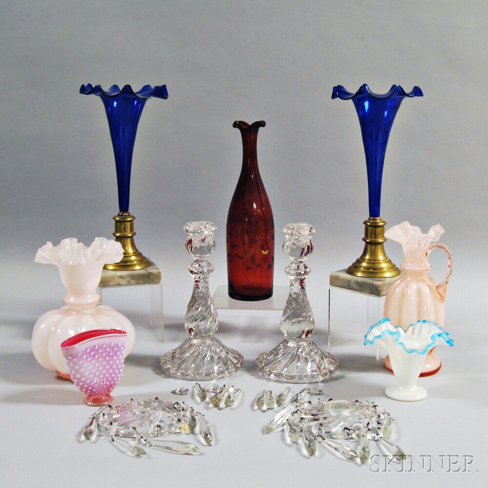 Appraisal: Nine Pieces of Mostly Colored Glass three opaque vases with