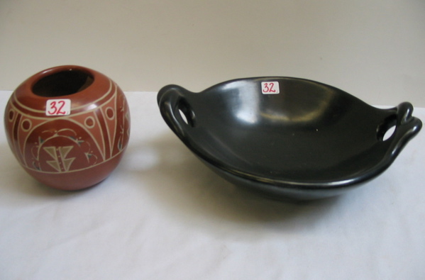 Appraisal: TWO SOUTHWESTERN NATIVE AMERICAN POTTERY PIECES One is a blackware