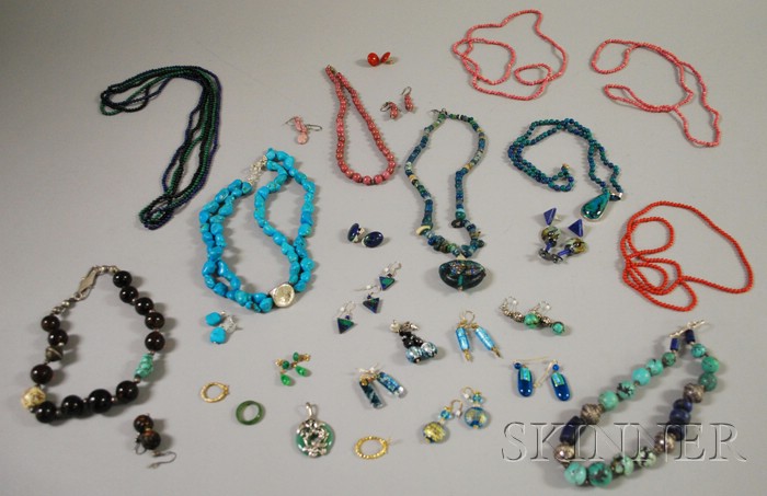 Appraisal: Group of Hardstone Jewelry including beaded necklaces in onyx lapis