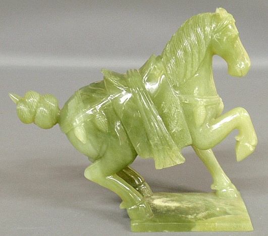 Appraisal: - Chinese green jade prancing horse figure h x w