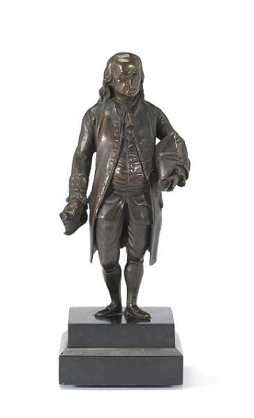 Appraisal: A patinated bronze figure of Benjamin Franklin th century Modeled