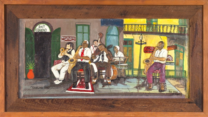 Appraisal: Henry Watson American Louisiana b Dixieland Band hand-painted bas-relief cypress