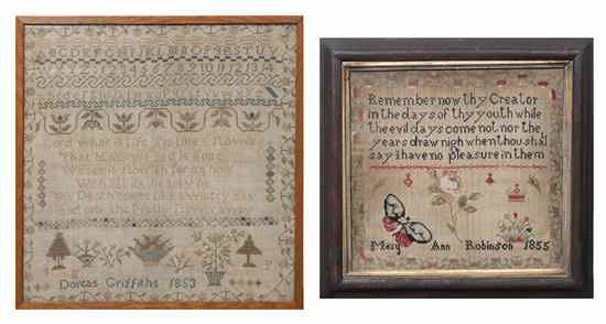 Appraisal: Two Needlepoint Samplers the first worked by Dorcas Griffiths and