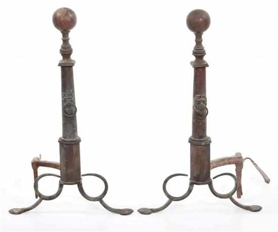 Appraisal: Pair unusual Classical brass andirons signed WH Pries New York