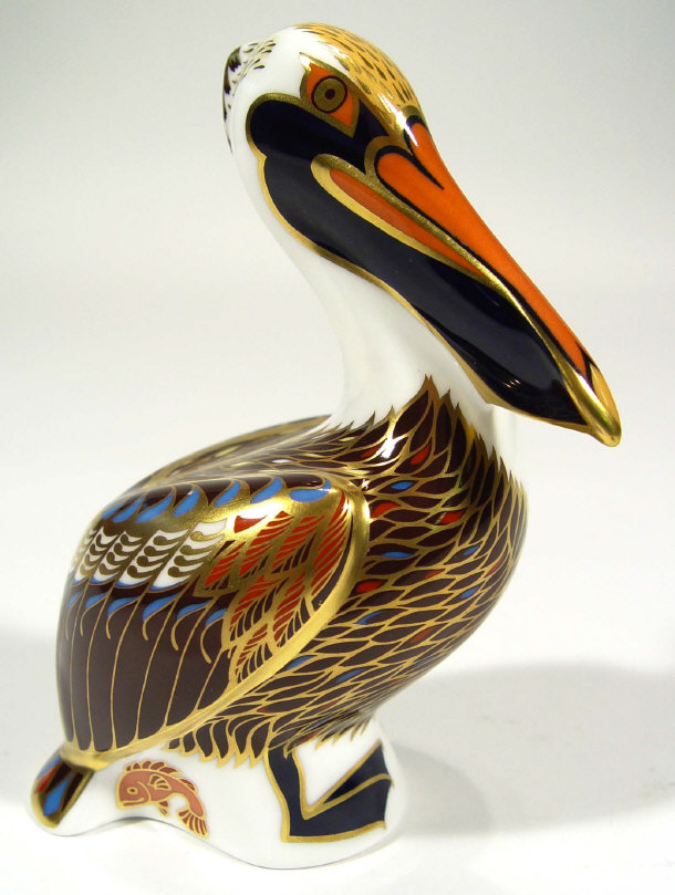 Appraisal: Royal Crown Derby paperweight 'Brown Pelican' factory marks and silver