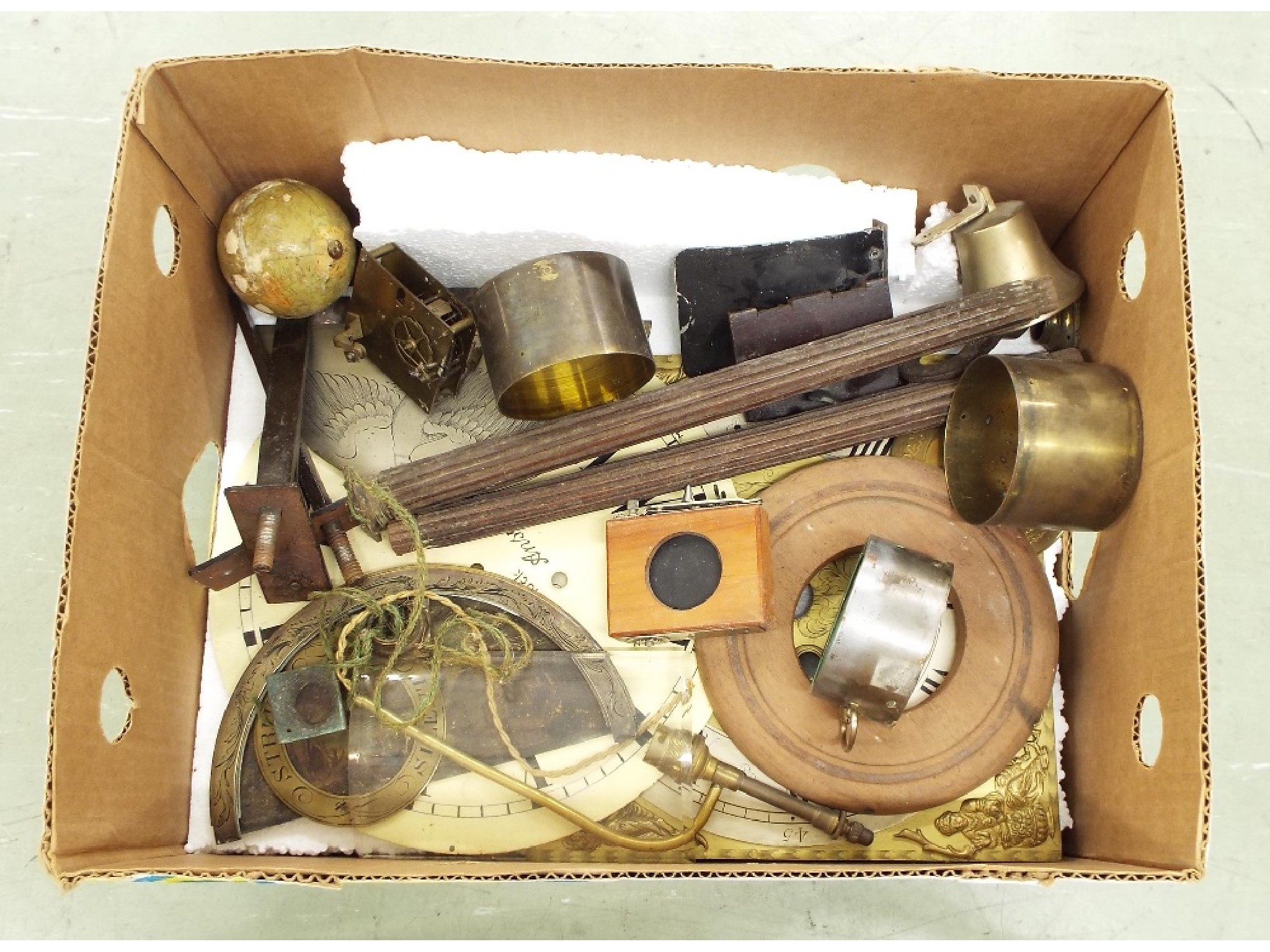 Appraisal: Box of various clock parts and fittings including dials etc