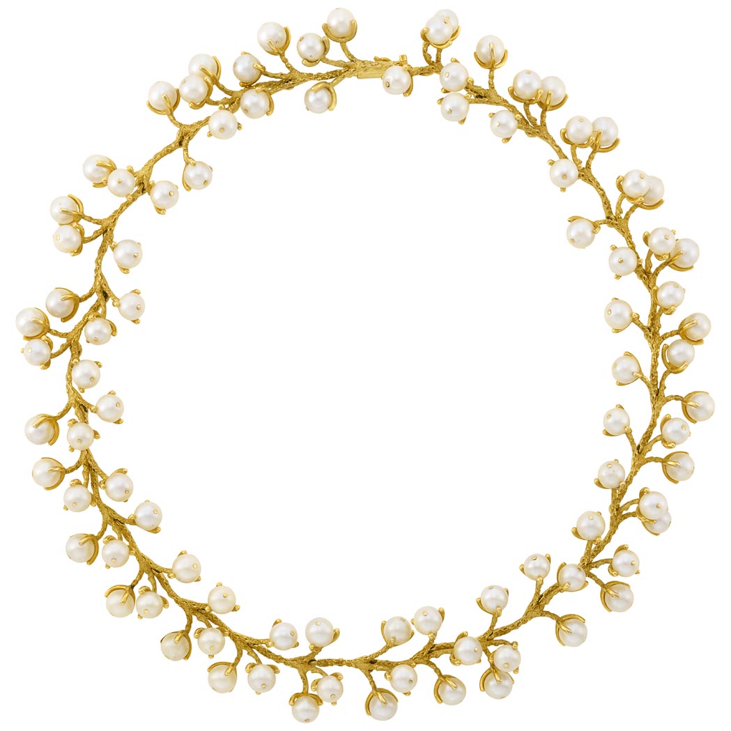 Appraisal: Gold and Cultured Pearl Branch Necklace Pearls ap mm Length