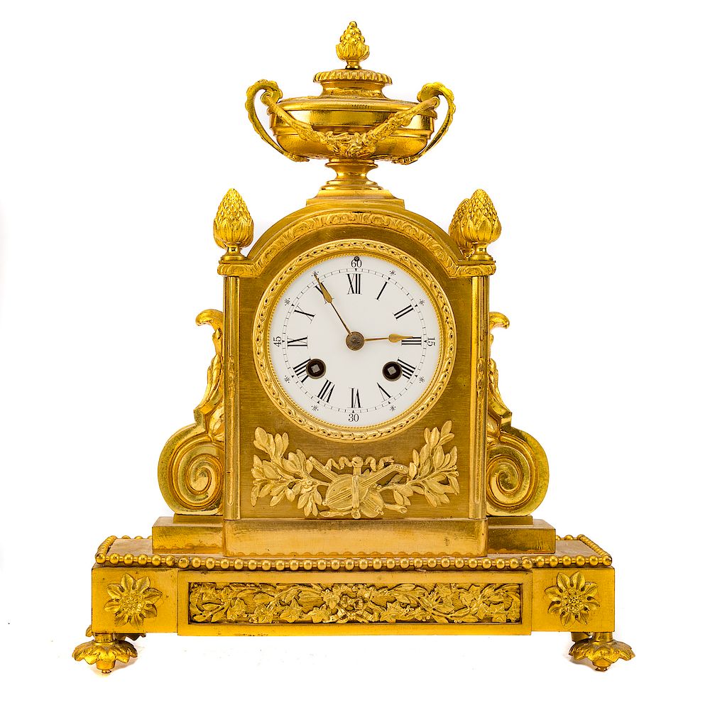 Appraisal: Louis XVI style gilt bronze mantel clock th century enamel