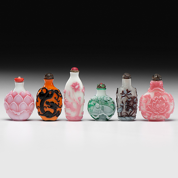 Appraisal: Chinese th century A group of six Peking glass snuff