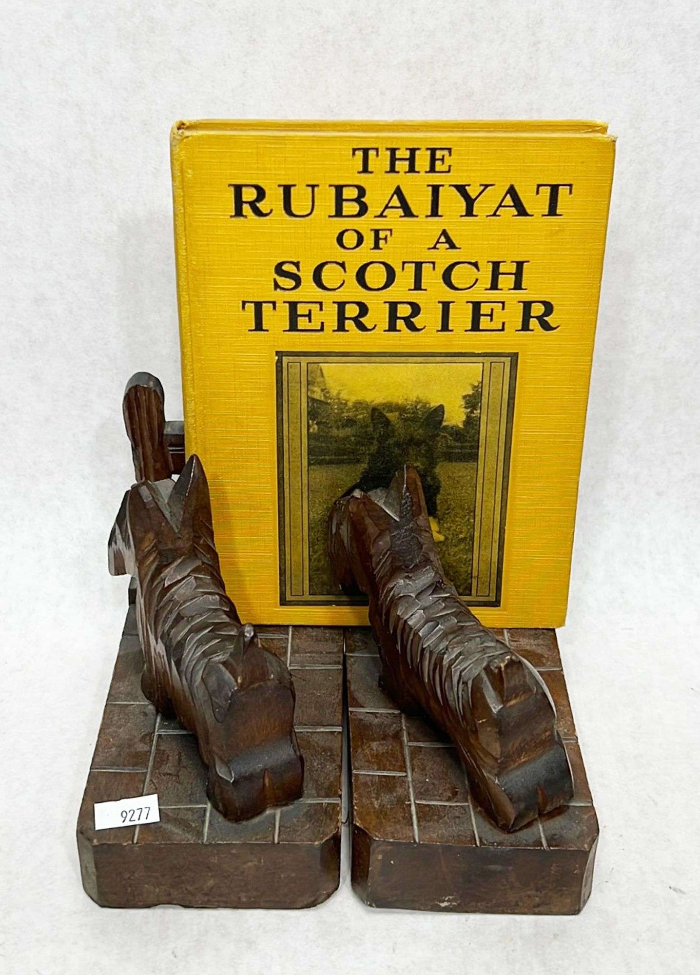 Appraisal: Pair of Carved Wood Scotty Dog Bookends and Bookbookends tall