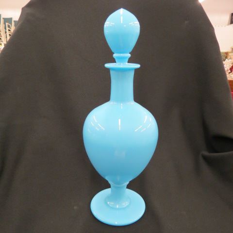 Appraisal: Blue Opaline Art Glass Decanter pedestal base excellent