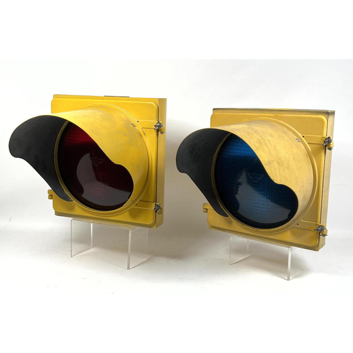 Appraisal: Pr Industrial Traffic Light Signs Not electrified Red and Blue