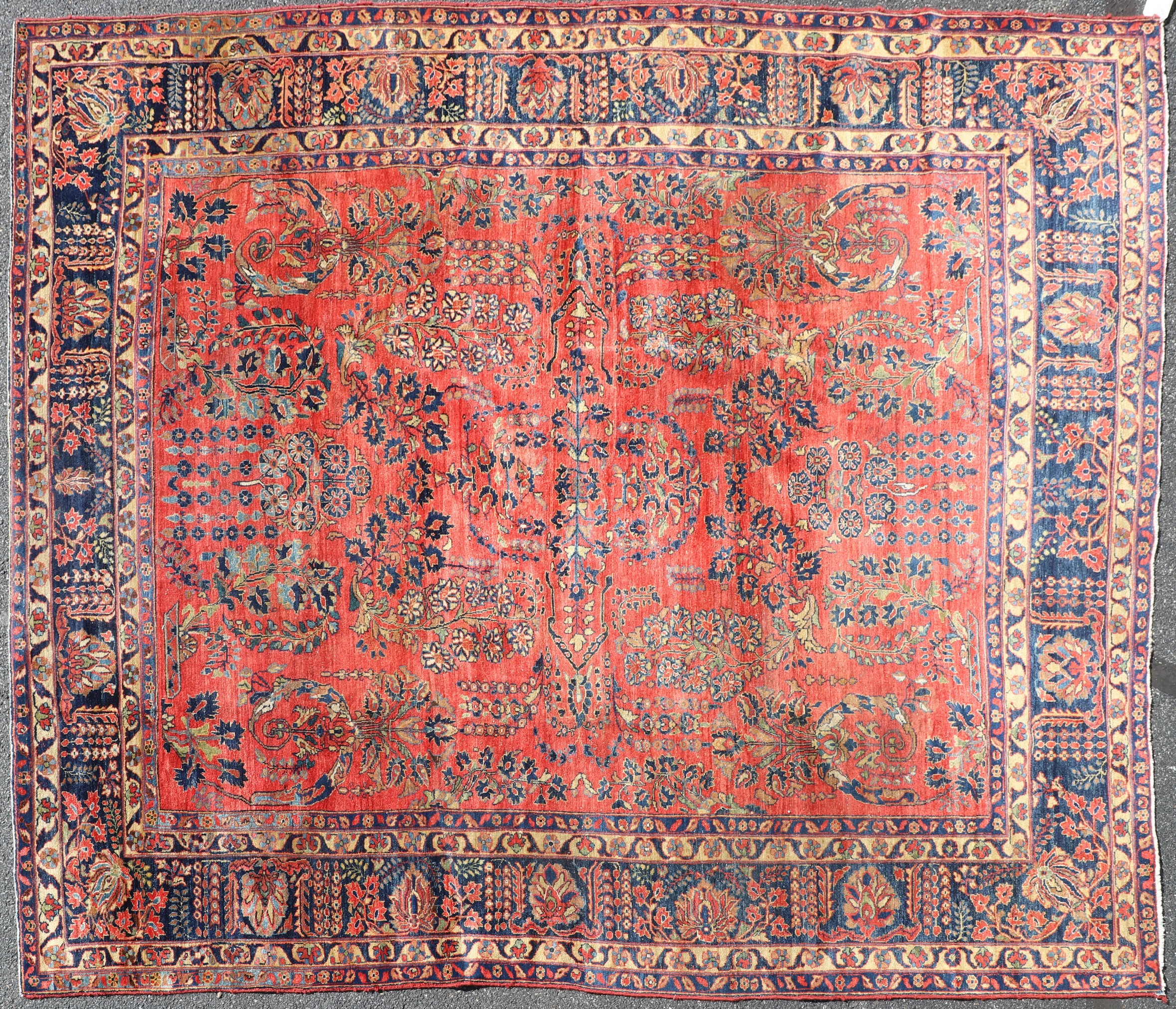 Appraisal: ' X ' Antique Persian Mohajeran Sarouk Rug fading reduced