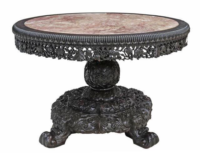 Appraisal: Fine and large Chinese carved rosewood table th c round