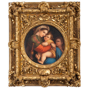 Appraisal: A Continental Porcelain Plaque After Raphael's Madonna della Sedia with