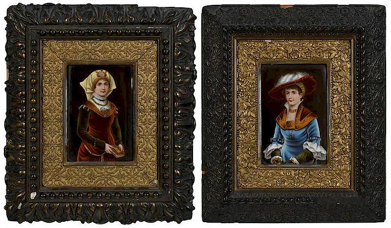 Appraisal: Two Finely Painted Porcelain Plaques Continental hand painted porcelain plaques