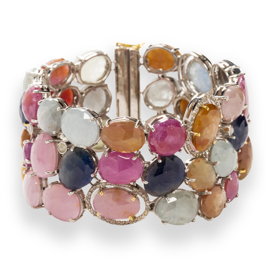 Appraisal: A FANCY COLORED SAPPHIRE AND DIAMOND BRACELET A fancy colored