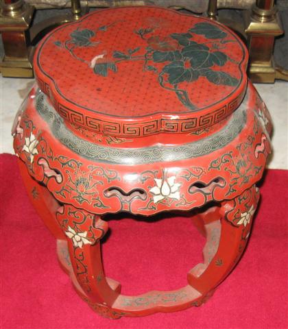 Appraisal: Chinese red lacquer garden seatWith white black and gold figural