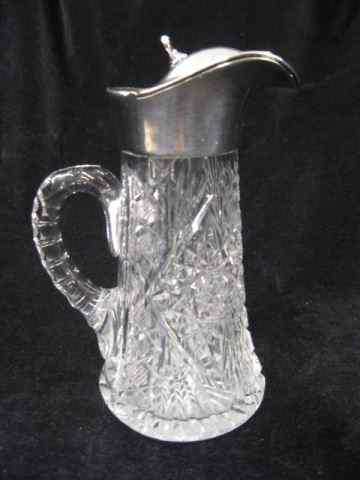 Appraisal: Brilliant Period Cut Glass Syrup Pitcher silverplate top '' excellent