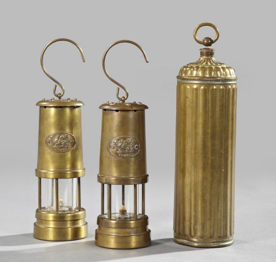 Appraisal: Pair of Welsh Brass Miner's Lanterns and a Garniture first