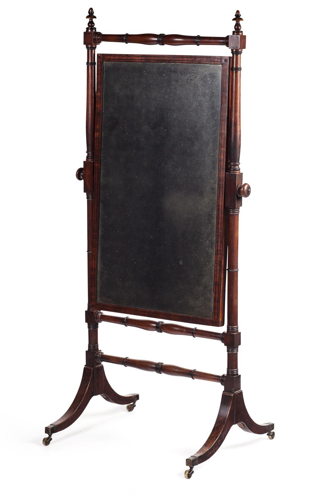 Appraisal: REGENCY MAHOGANY AND EBONY CHEVAL MIRROR CIRCA the rectangular mirror