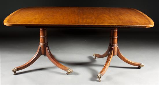 Appraisal: Kittinger George III style inlaid mahogany double pedestal dining table