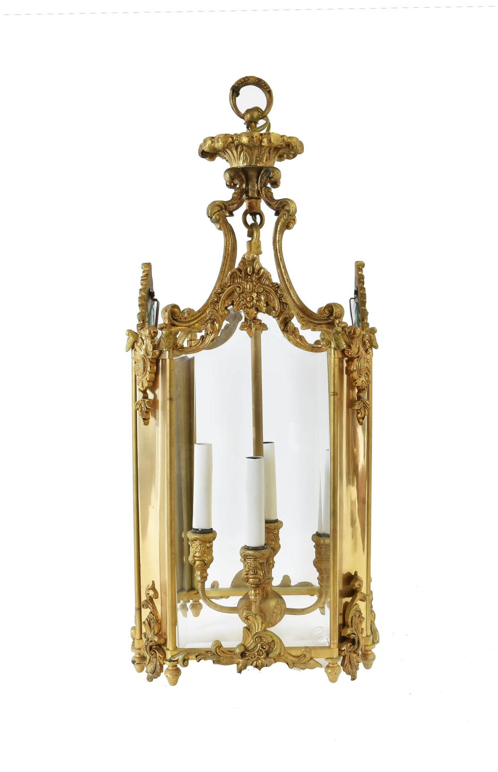 Appraisal: LOUIS XV STYLE GILT BRONZE LANTERNCirca Four sided with chamfered